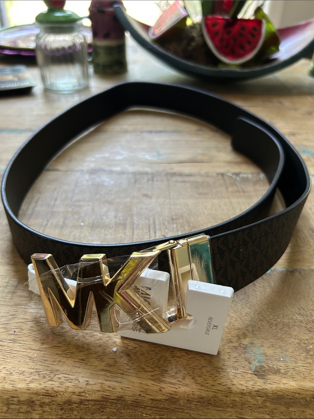 Men's Michael Kors Brown/Black Logo Reversible Belt with Gold MK Buckle Size XL